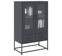 Highboard Anthracite Cold-Rolled Steel 68x39x111.5cm 4 Compartments 2 Doors 2Drw