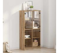 vidaXL 4 Glass Door Artisan Oak Sideboard - Size: 142 x 68 x 37cm - Brown - Wilko