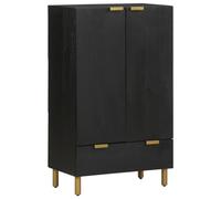 Highboard Black 60x33x100 cm Engineered & Mango Wood with Brass Metal Feet