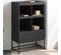 Highboard Black Cold-rolled Steel 68.5x39x111.5 cm Storage Cabinet Slim 2-Drawer