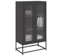 Black Cold-Rolled Steel Highboard 68x39x123 cm with 2 Doors & 6 Compartments