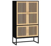 vidaXL Highboard, Black Engineered Wood with Solid Pine Wood Doors, Ample Storage, Durable, Stable- Iron Feet, Scandinavian Style, Self-Assembly