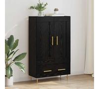 Highboard Black Oak 69.5x31x115 cm Engineered Wood Gold Legs 2 Doors Drawer Slim