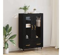 Highboard Black Oak 69.5x31x115cm Engineered Wood 2 Doors 1 Drawer Gold Legs New