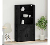 Highboard Black Oak 80x33x150cm Engineered Wood 2 Doors 1 Drawer Modern Max120kg