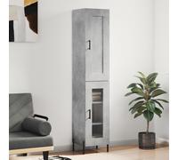Concrete Grey Highboard 34.5x34x180cm Engineered Wood & Metal, Glass Door Unit,