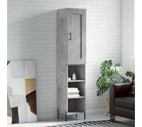 Concrete Grey Highboard 34.5x34x180 cm. Engineered Wood & Metal Legs Tall Shelf