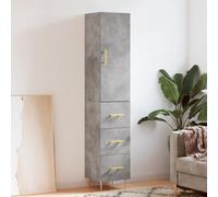 Concrete Grey Engineered Wooden Highboard 34.5x34x180cm Cabinet with Metal Feet
