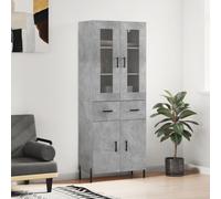 Concrete Grey Highboard 69.5x34x180 Engineered Wood/Metal/Glass Cabinet Storage