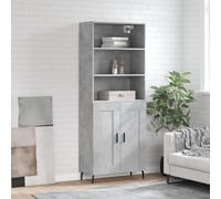 Concrete Grey Highboard Cabinet 69.5x34x180 Engineered Wood with Metal Legs Set