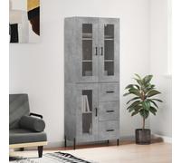 Concrete Grey Highboard 69.5x34x180cm Engineered Wood Metal Glass 3 Drawers Door