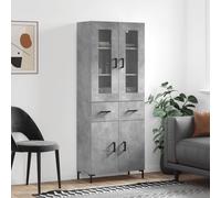 Concrete Grey Highboard 69.5x34x180cm Engineered Wood with Metal & Glass Cabinet