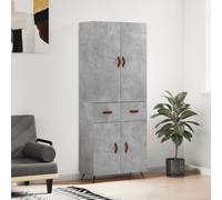 Concrete Grey Highboard Cabinet 69.5x34x180 Engineered Wood & Metal Tall 2-Door