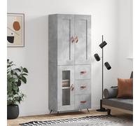 Concrete Grey Highboard 69.5 x 34 x 180 cm Engineered Wood & Iron Cupboard Unit
