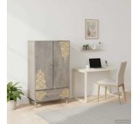 vidaXL Highboard Grey and Gold 60 x 33 x 100 cm Solid Mango Wood