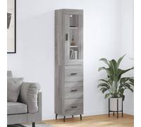 Highboard Grey Sonoma 34.5x34x180 cm Engineered Wood Metal Glass 3 Drawers Tall