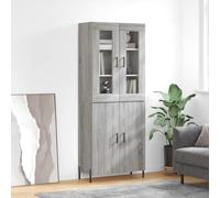 Grey Sonoma Highboard Cabinet 69.5x34x180cm Engineered Wood, Metal & Glass Tall