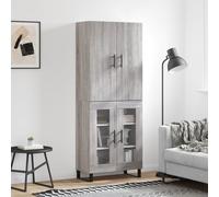 Highboard Grey Sonoma 69.5x34x180cm Engineered Wood & Metal Tall 2 Glass Doors.