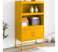 vidaXL Highboard Sideboard Mustard Yellow Steel - Storage Cabinet with Industrial Style for Living Room/Bedroom - 2 Shelves & 2 Compartments - 68.5x38.5x123.5 cm