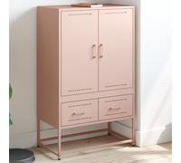 Highboard Pink Cold-Rolled Steel 68x39x111.5 cm 2 Doors 2 Drawers Slim Mod Unit