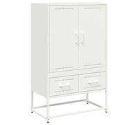 vidaXL Highboard Sideboard Cabinet - White Cold-Rolled Steel, 68x39x111.5cm, 2 Doors, 2 Drawers, Ideal for Living Room, Office, Bedroom