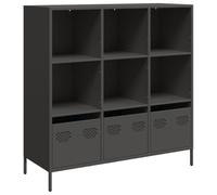 vidaXL Highboard Sideboard Storage Side Cabinet Cupboard Buffet - Black Steel, Cold-Rolled Metal Structure, 101.5 x 39 x 103.5 cm, Home/Office