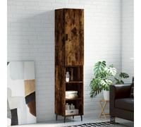 Smoked Oak Tall Highboard Cabinet Engineered Wood & Metal 3-Shelf 34.5x34x180 cm
