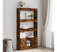 vidaXL Highboard Sideboard Cabinet - Smoked Oak Engineered Wood, Storage Cupboard, Display Shelf, 92x33x180 cm, Modern Design for Living Room/Bedroom/Office