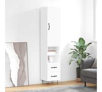 Highboard White Engineered Wood & Metal 34.5x34x180cm 2 Drawers 2 Shelves Tall