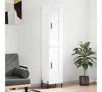 White Highboard Cabinet 34.5x34x180 cm Engineered Wood with Metal Feet Tall Unit