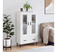Highboard White Engineered Wood Metal Glass 69.5x31x115 cm Slim Cabinet Storage