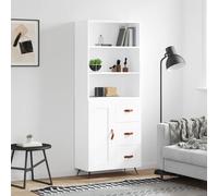 White Highboard Cabinet 69.5x34x180 cm Engineered Wood & Metal, 3 Drawers & Door