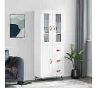 White Highboard Cabinet 69.5x34x180 cm Engineered Wood with Metal and Glass Unit
