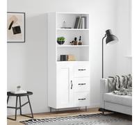 Highboard White 69.5x34x180 cm Engineered Wood & Metal Feet Tall Cabinet Slim