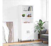 White Highboard 69.5x34x180 cm Engineered Wood, Metal Legs, 2-Door Storage Tall