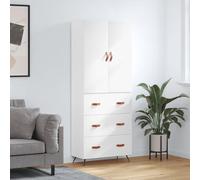 Highboard White Engineered Wood & Metal 69.5x34x180 cm Tall StorageCabinet Shelf