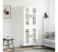 White Highboard Cabinet 69.5x34x180cm Engineered Wood with Metal & Glass 2 Doors