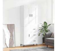 White Highboard 69.5x34x180 cm Engineered Wood & Metal, 1 Door 3 Drawers Cabinet