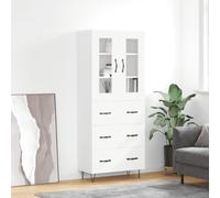 Highboard white engineered wood metal glass 69.5x34x180 cm slim storage designer