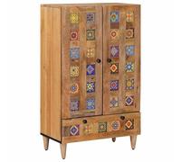 vidaXL Highboard with Door, Natural, 60 x 33.5 x 100 cm, Solid Mango Wood, Elegant, Rectangular Cabinet, Modern High Board Storage, Minimalist Sideboard for the Dining Room