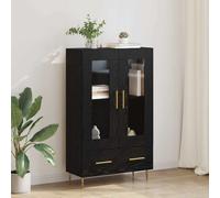 vidaXL Highboard with Drawer Black Oak 69.5 x 31 x 115 cm, Living Room Highboard, Rectangular Storage Cabinet, Contemporary Style, Glass Door Furniture, Ample Organization Unit