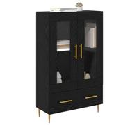 vidaXL Highboard with Drawer Black Oak 69.5 x 31 x 115 cm, Living Room Highboard, Rectangular Storage Cabinet, Contemporary Style, Glass Door Furniture, Ample Organization Unit