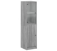 vidaXL Highboard with Glass Door - Grey Sonoma, Engineered Wood, Modern Storage Cabinet for Living Room - 35x37x142cm, Wall Attachment