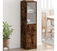 vidaXL Highboard with Glass Door Smoked Oak 35x37x142 cm