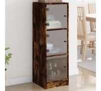 vidaXL Smoked Oak Highboard with Glass Doors - Engineered Wood Display Cabinet, Storage Unit for Living Room and Lounge, 35x37x109 cm, Brown Modern Furniture