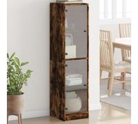 vidaXL Highboard with Glass Doors - Smoked Oak, Engineered Wood Cabinet, 4 Compartments, 35x37x142cm, Modern Storage for Dining/Living Room