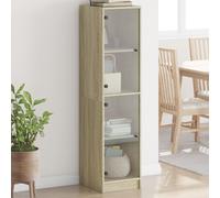 vidaXL Sonoma Oak Highboard with Glass Doors - Engineered Wood Cupboard for Living Room/Office - 35x37x142 cm Modern Storage Cabinet