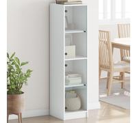 vidaXL Highboard with Glass Doors - White Engineered Wood Display Cabinet, 35x37x142 cm, 60 kg Capacity, for Living Room Storage
