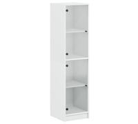 vidaXL Highboard with Glass Doors - White Engineered Wood Display Cabinet, 35x37x142 cm, 60 kg Capacity, for Living Room Storage