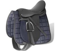 vidaXL Horse Riding Saddle Set 17.5" Real Leather Black with Stirrups, Stirrup Belts, Girth, Polyester Blanket - Equestrian Gear